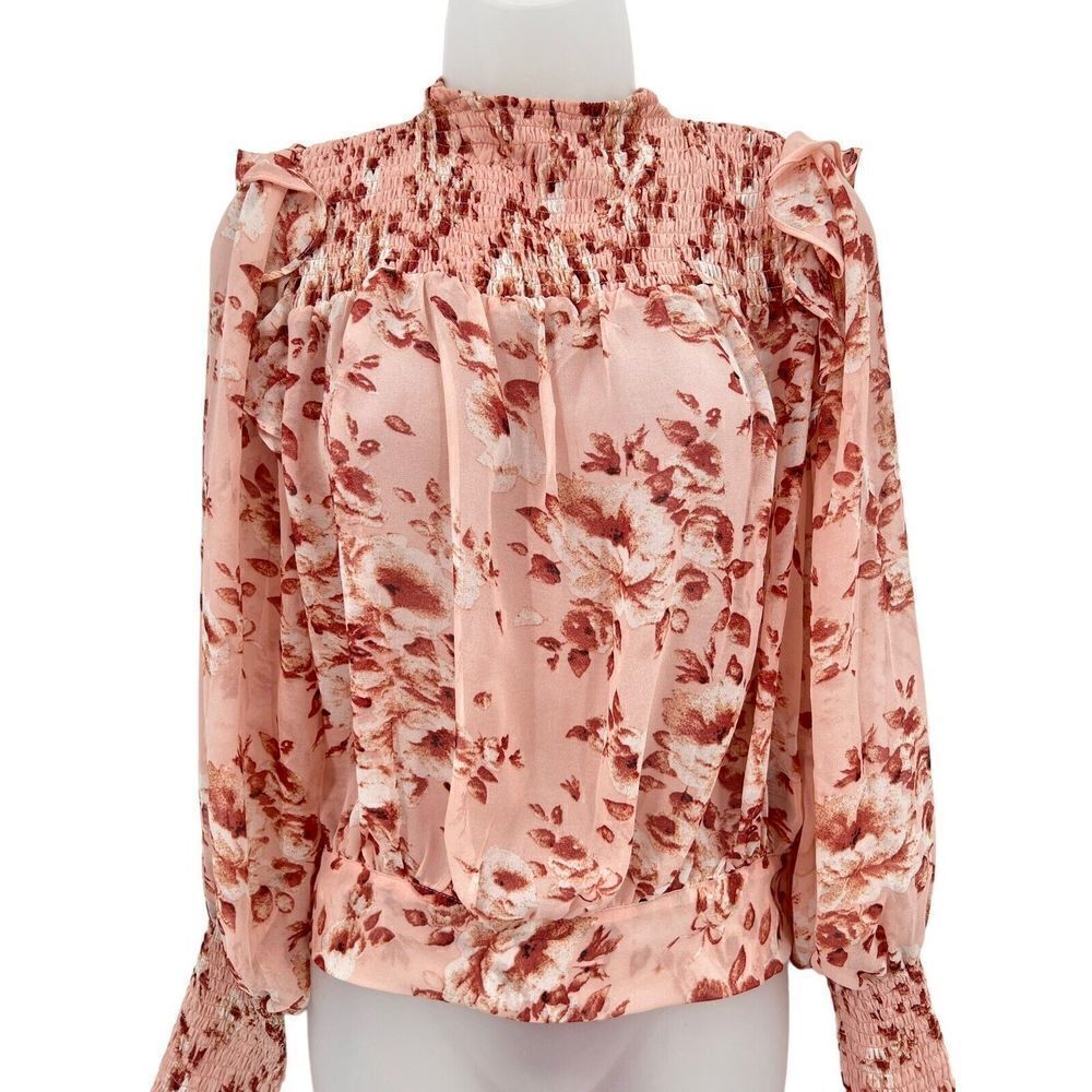 Bardot Remi Blouse Women's Small Long Sleeve Floral Sheer Tie Waist Long Sleeve - Picture 10 of 16